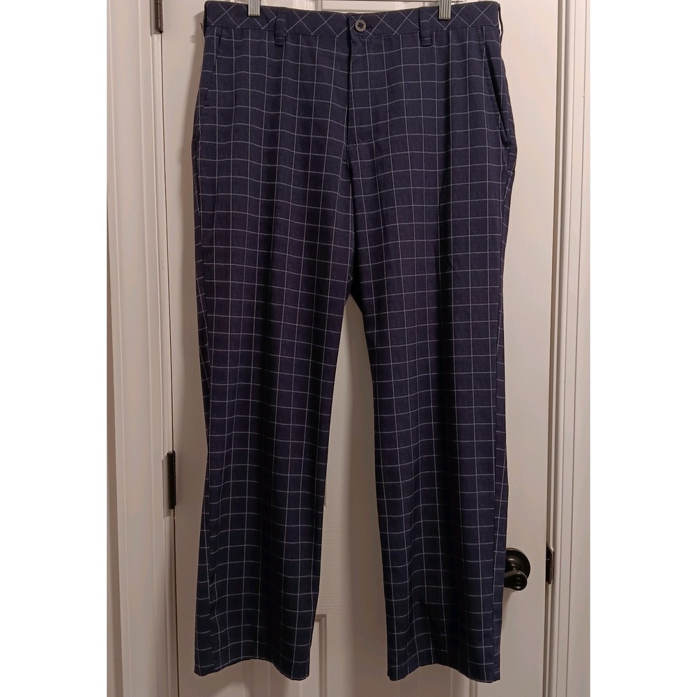 Izod Men's Golf Pants Blue/White Plaid, Straight Leg, Lightweight, Size 34X30